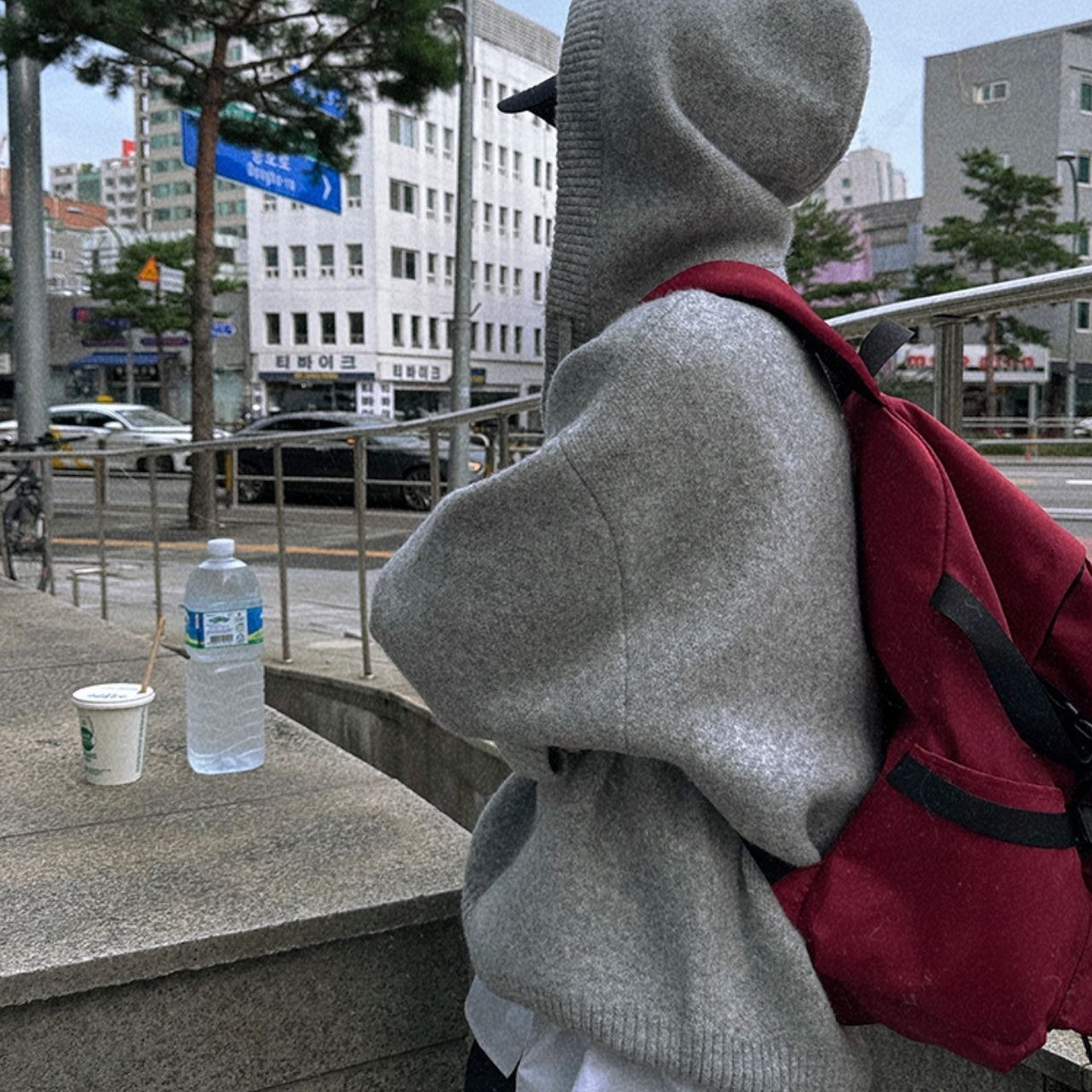 ルーズニットグレーフーディー　1056