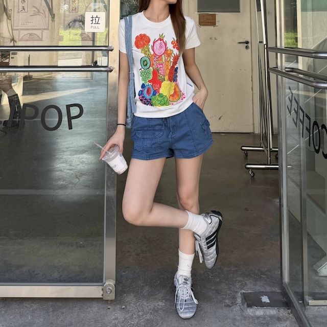 フルーツアートプリントコンパクトフォルムTシャツ 2col R02473