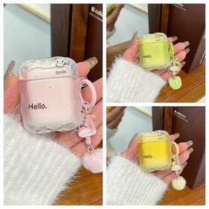 AirPods Pro2/1ケース AirPods4/3/2/1ケース フリル 波型 エアポッズカバー ゼリー プルプル イヤホンケース スマイル ニコちゃん チャーム クリア 透明感 Hello Smile 英字プリント かわいい エアポッズケース