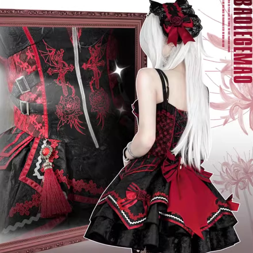 With U ゴスロリ系 ヘッドドレス 薔薇 レース リボン ダーク