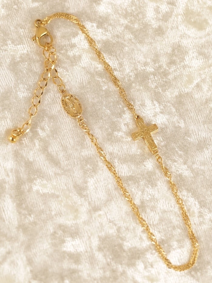 【 screw 】 316L medai & cross anklet  #a25