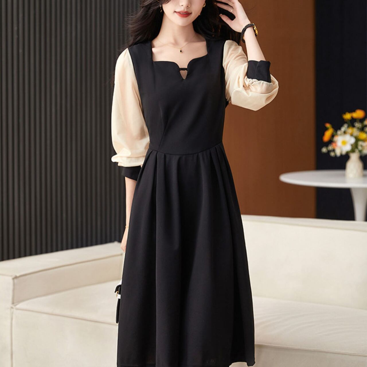 シフォン スリーブ ワンピース