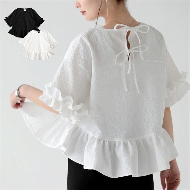【再入荷】【即納】Peplum arm frill top【TA23051203】