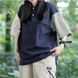 Color Block Design Short Sleeve Polo Shirt ‐2col‐ A0270