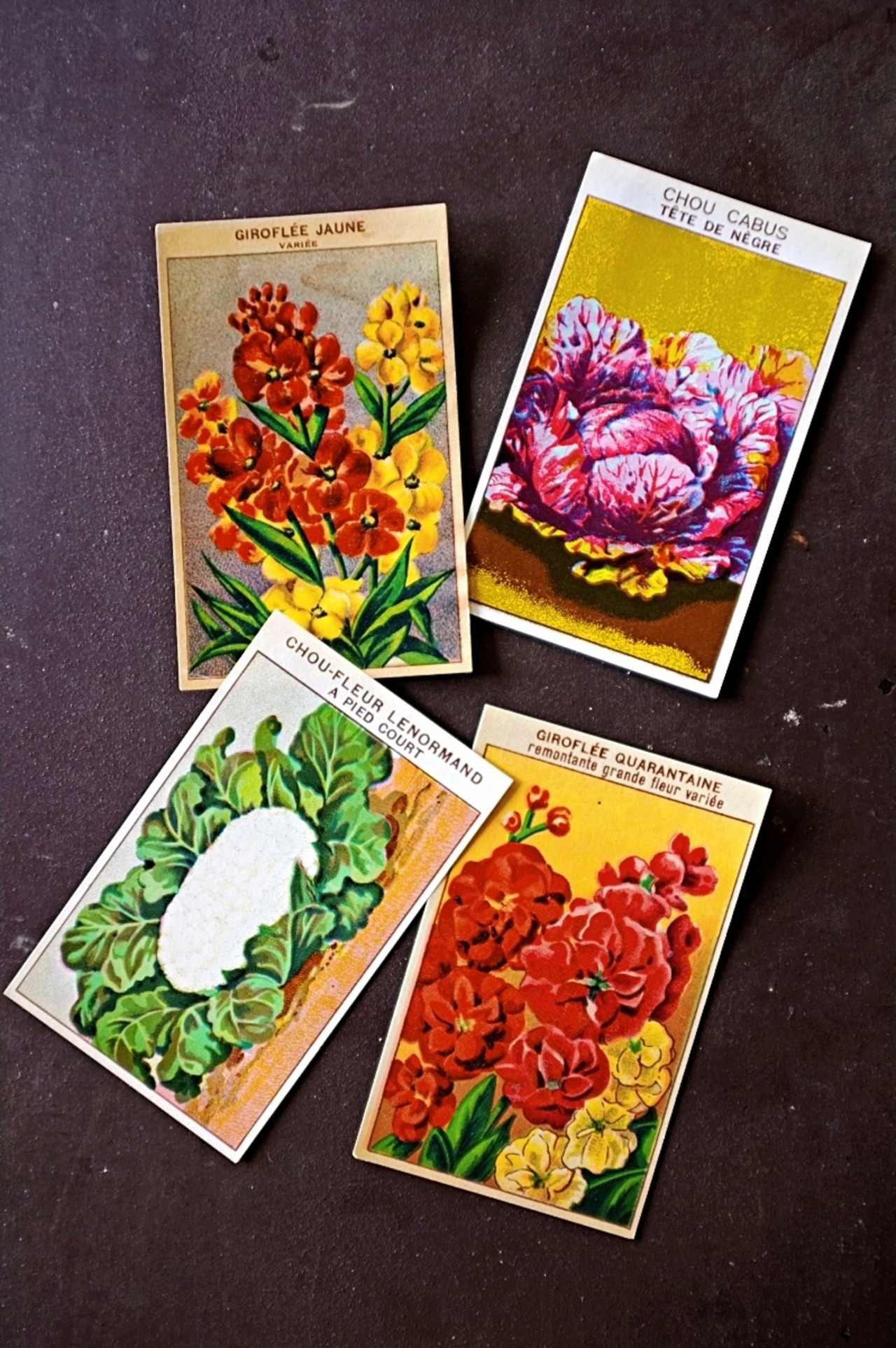 20s フランス 4set 膨満な花々と野菜たち 種子袋用ラベルh アンティーク