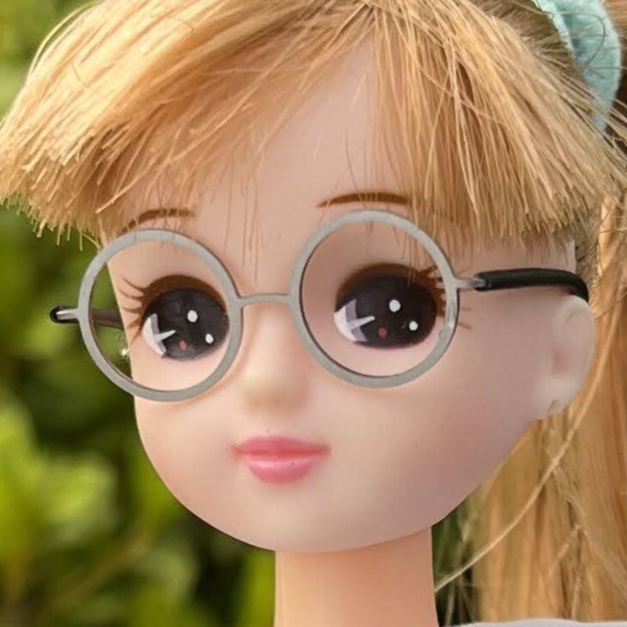 【ラウンドタイプ 丸形 ほんの少し小さなラウンド/ 黒テンプル】チタン製　ドール用メガネ　眼鏡　1/6ドール　リカちゃん　βチタン　ケース付き　送料無料　ネコポス　#ちためがね