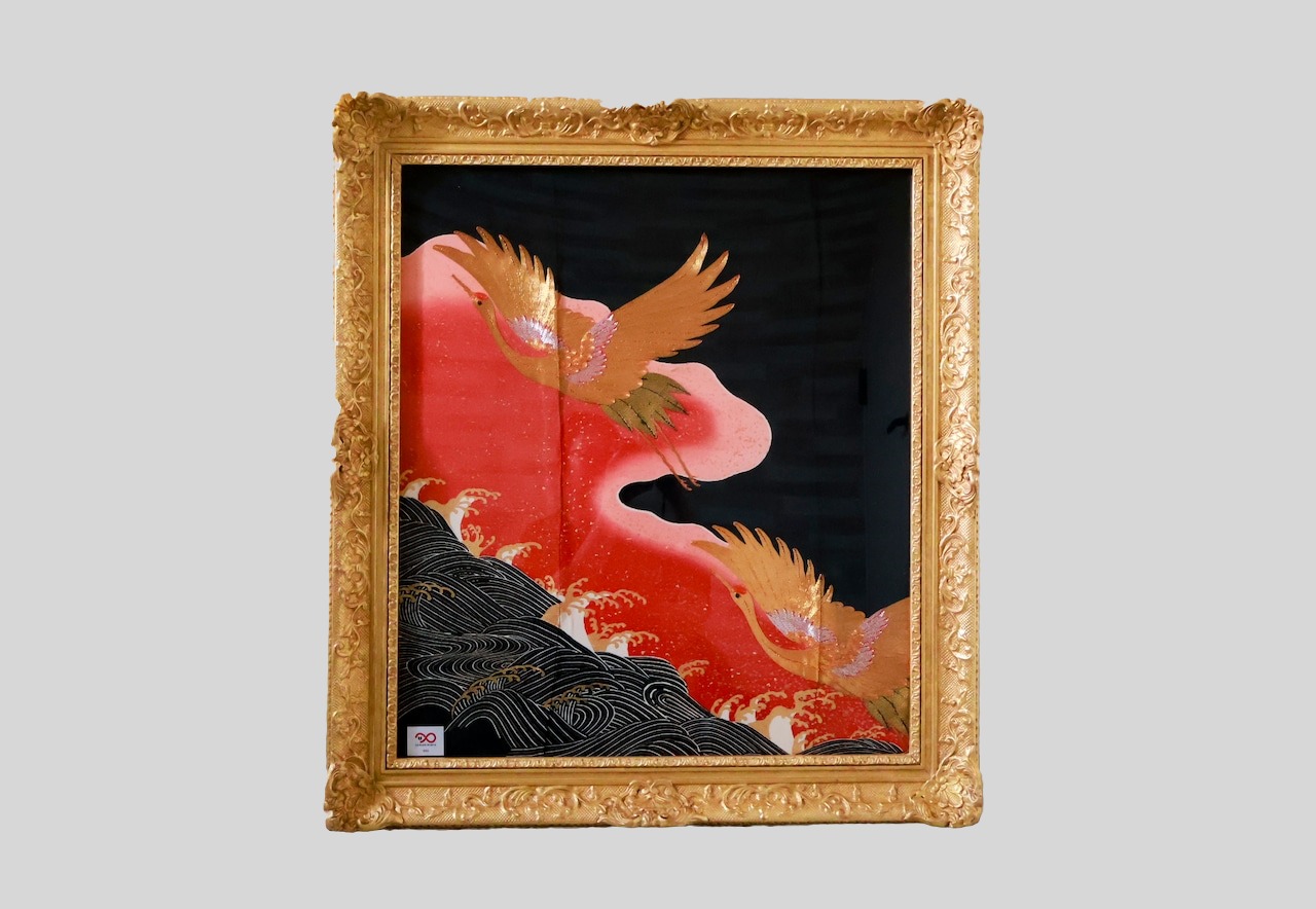 着物ART 【幸運の波：瑞雲柄と鶴の未来への羽ばたき】 | tomokimono