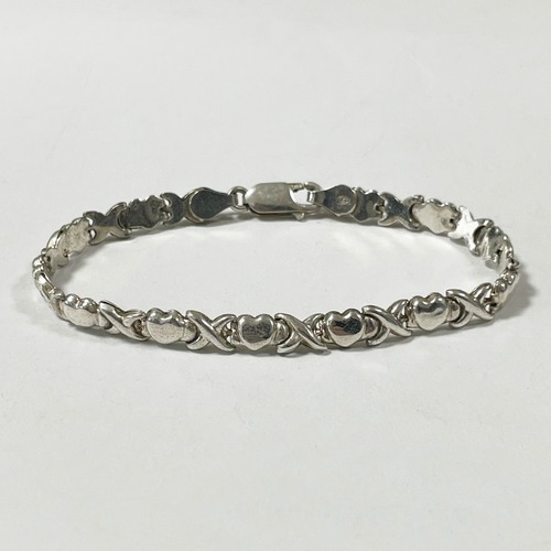 Vintage 925 Silver Heart Link Bracelet Made In Italy