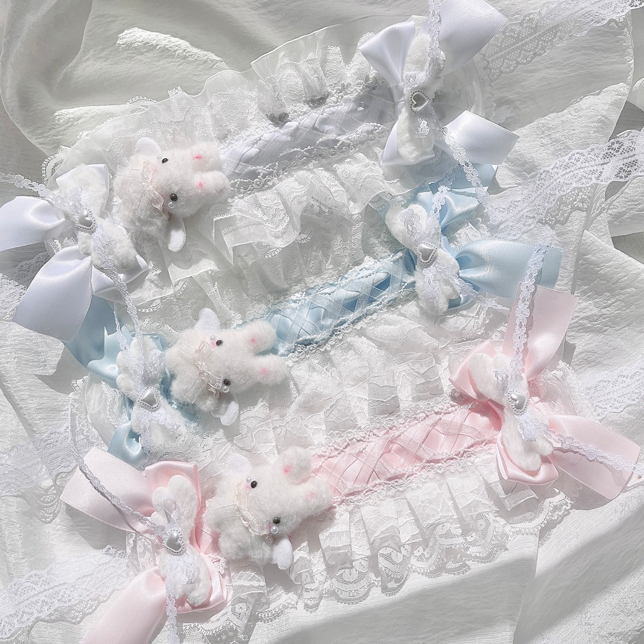 ♡【受注生産】No.2 天使のうさぎさん付き フリル編み上げリボンヘッドドレス yellow ♡