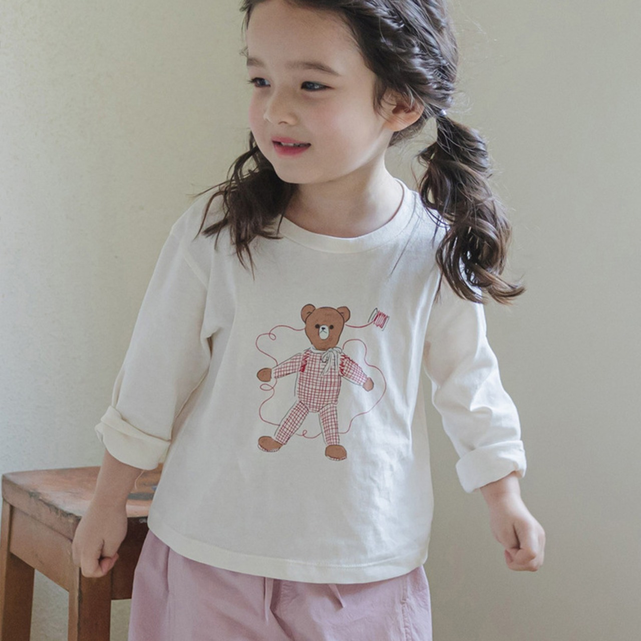 春熊柄コットン長袖Ｔシャツ2色