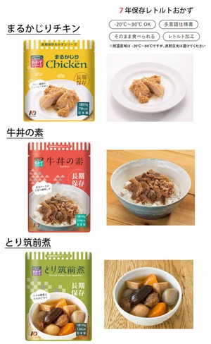 7年保存レトルト食品白飯9点＋7年保存レトルトおかず3種3セット（計9点）＋ファイアレスヒーター3袋＋10年保存水500ml6本 3日分セット