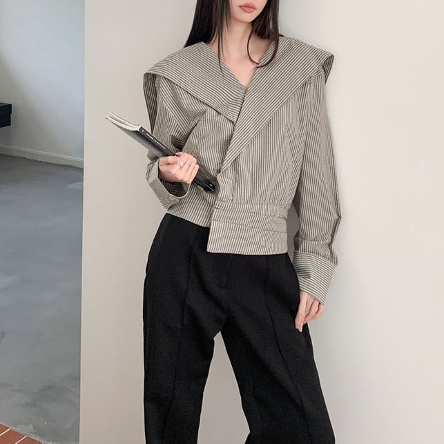 French Cross Sailor Collar Striped Shirt*S-03