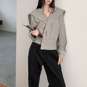 French Cross Sailor Collar Striped Shirt*S-03