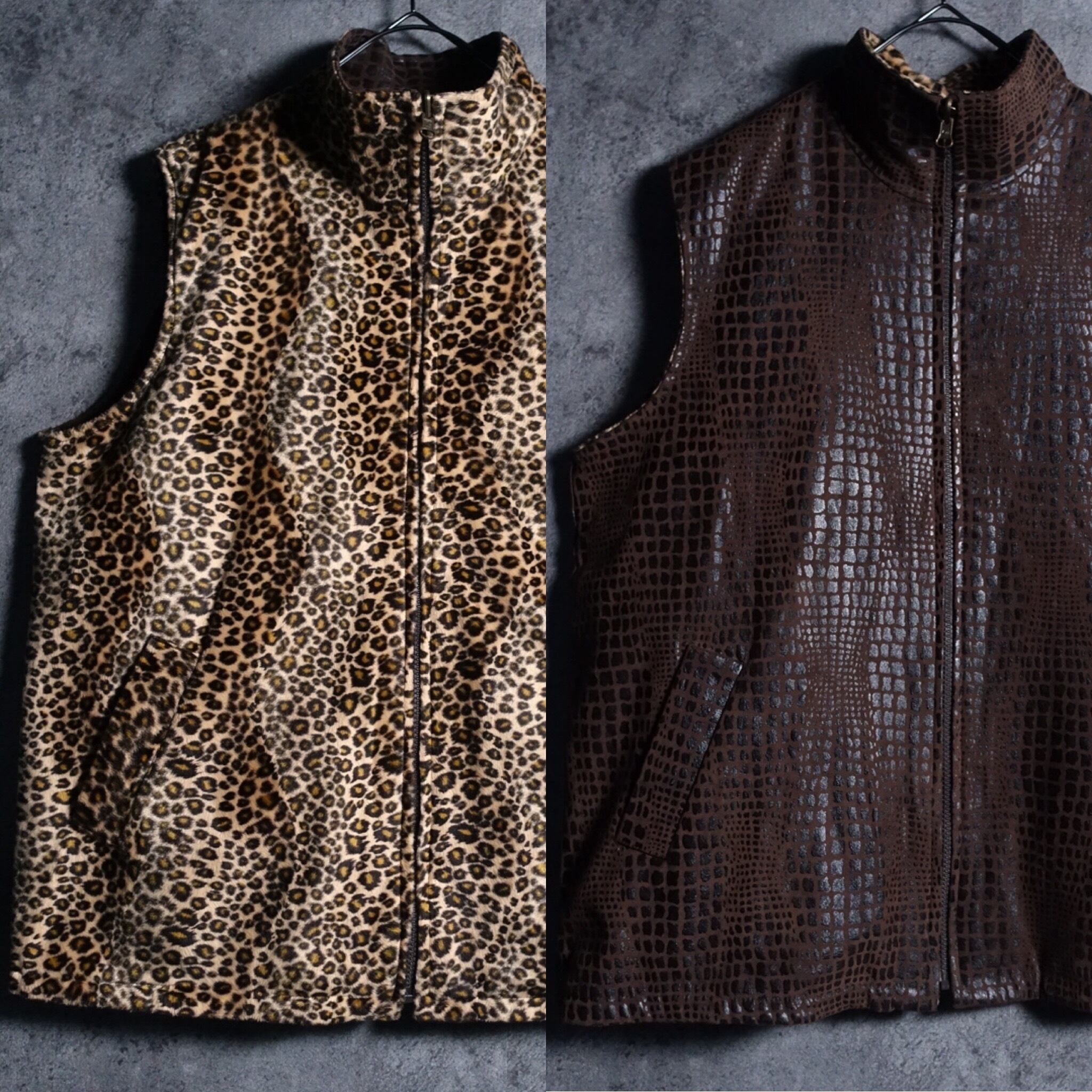leopard & Crocodile Pattern Reversible Design Vest