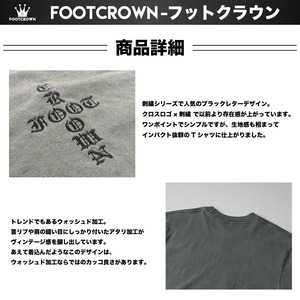 ブラックレター刺繍 ウォッシュドTシャツ ダメージ加工 半袖 刺繍ロゴ S〜2XLサイズ
