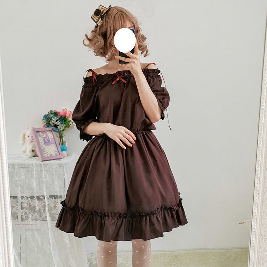 サブカル 服 地雷系 通販 ソフトロリータ オフショルワンピ フリル JKファッション