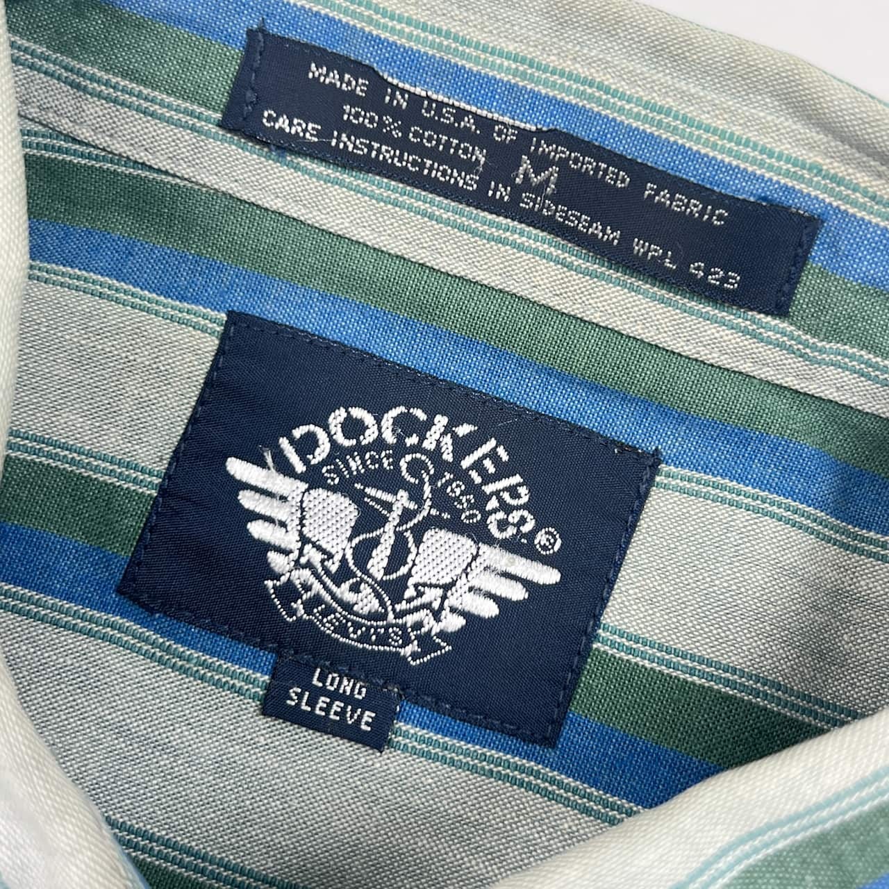 USA製 90s DOCKERS ドッカーズ LONG SLEEVE ストライプ 長袖シャツ M/ブルー×グリーン メンズ ビンテージ リーバイス