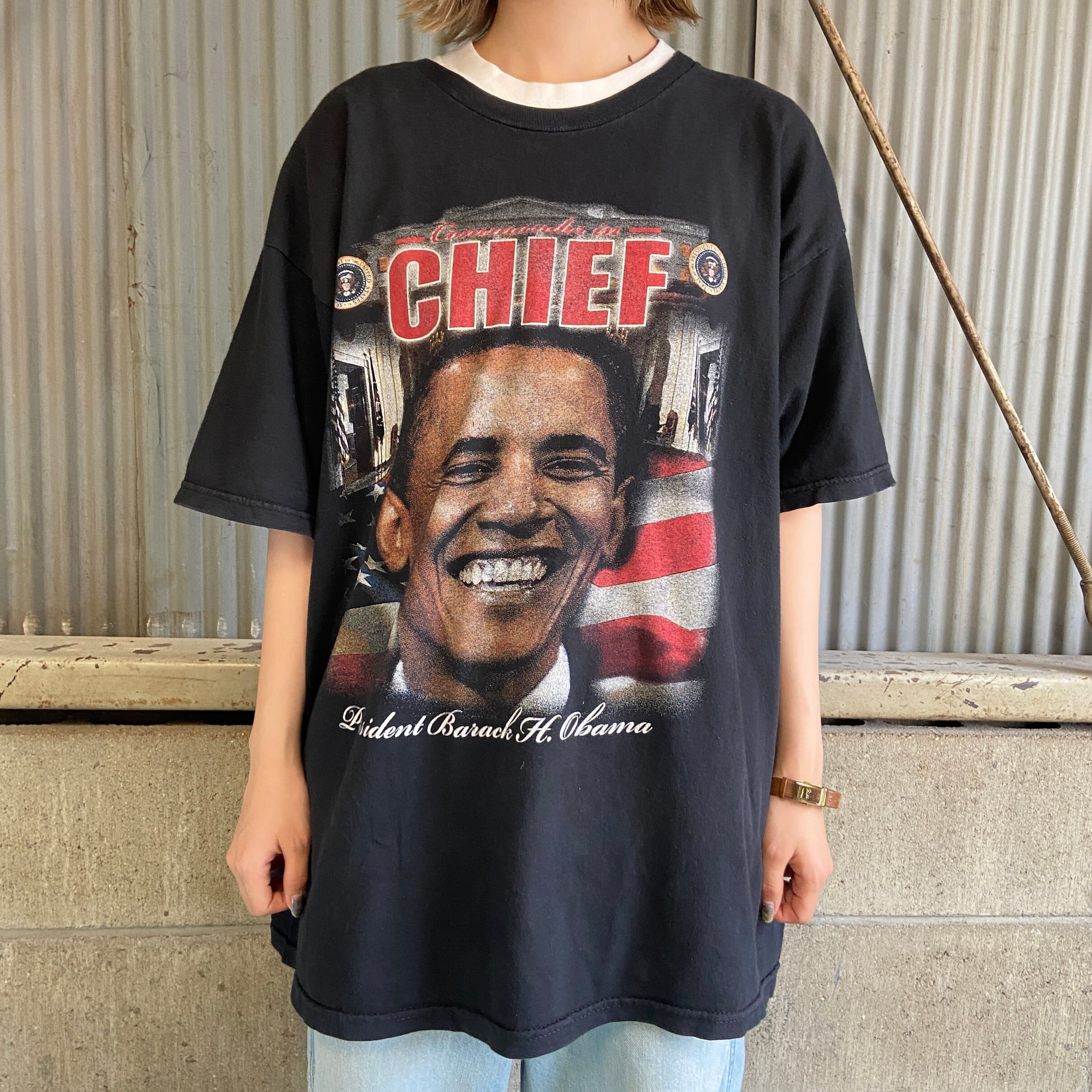 ALLIED BARACK OBAMA バラクオバマ ラメプリント 大判プリント プリントTシャツ メンズXL ヴィンテージ /eaa340841