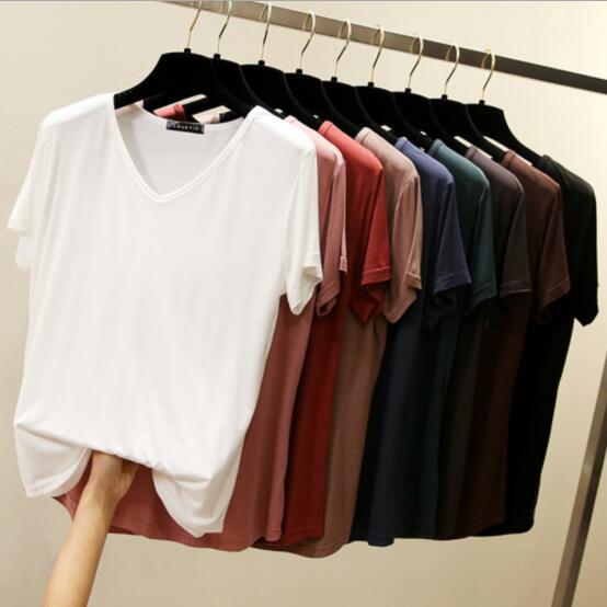 春夏 ゆるい vネック Tシャツ レディース 半袖 韓国風 シンプル