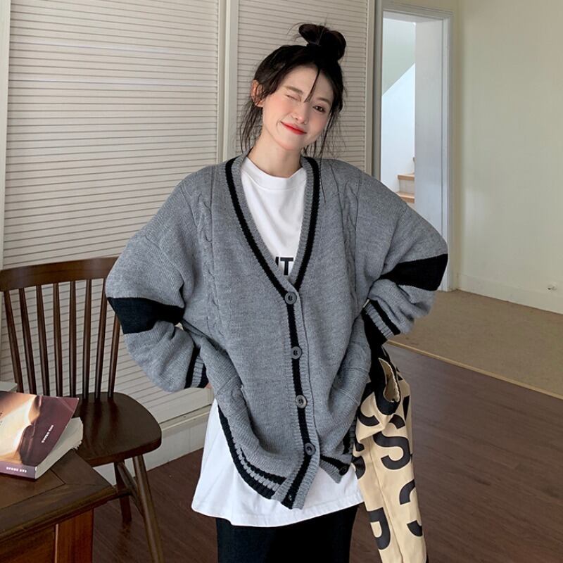 スタイルVネックセーター オータムウィンタールーズロングニットカーディガンジャケット 秋物 冬物 萌量不足60443212690