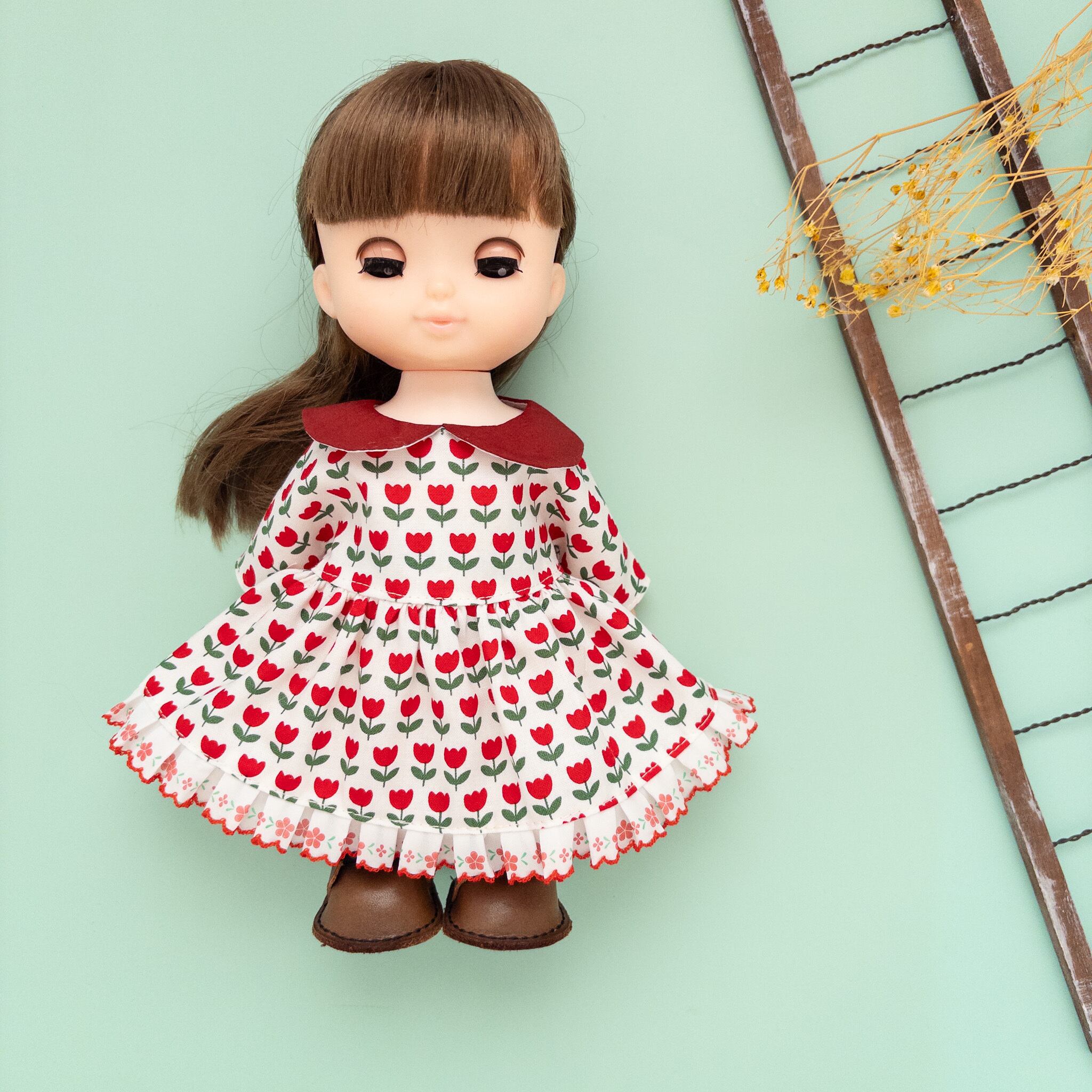 2段フリルワンピース服（青）メルちゃんソランちゃん | dollkamiyu