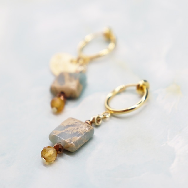 【Like a Honey Candy】シトリン×インプレッションストーン イヤリング