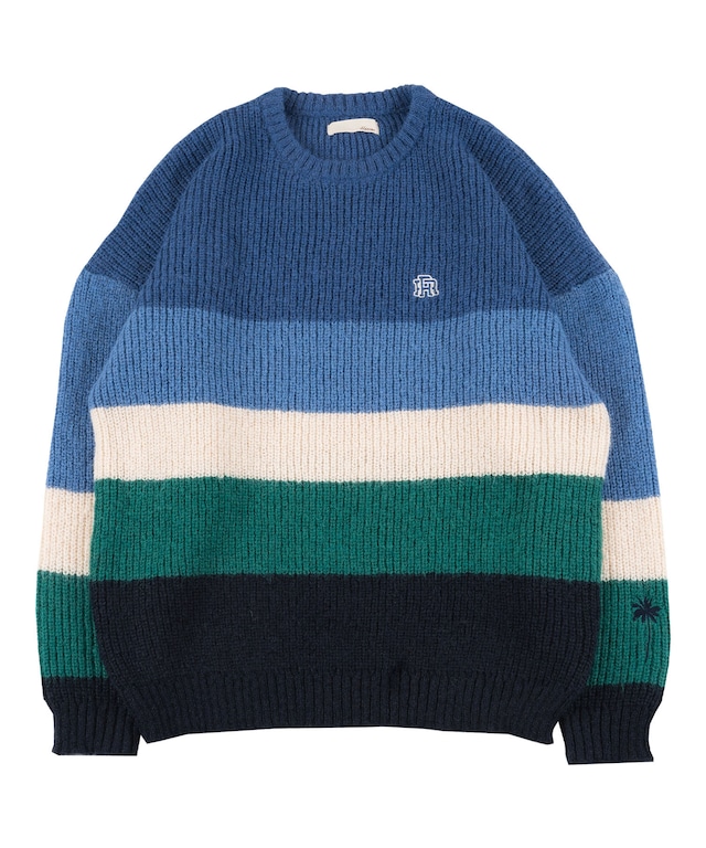 【#Re:room】WOOL COLOR BORDER MOHAIR CREW KNIT［REK113］