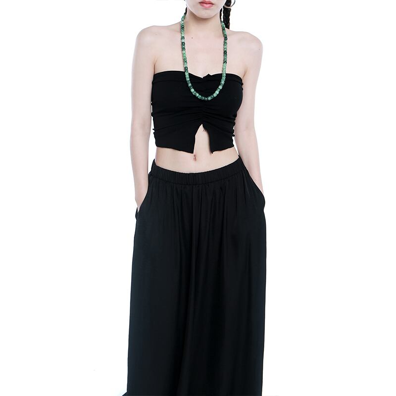 サブカル 服 地雷系 通販 モード系 チューブトップ へそ出し ギャザー ルーズカジュアル 大人増し 薄手