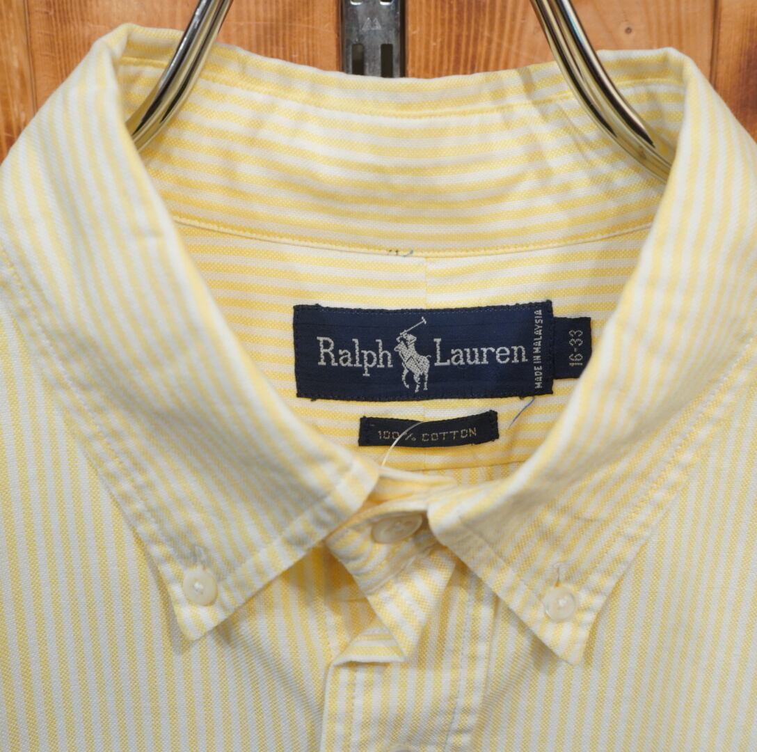 ラルフローレン 90s シャツ 長袖 16 青桃黄 ストライプ 90s ralphlauren ストライプ 長袖 ボタンダウンシャツ 16-33/ラルフ