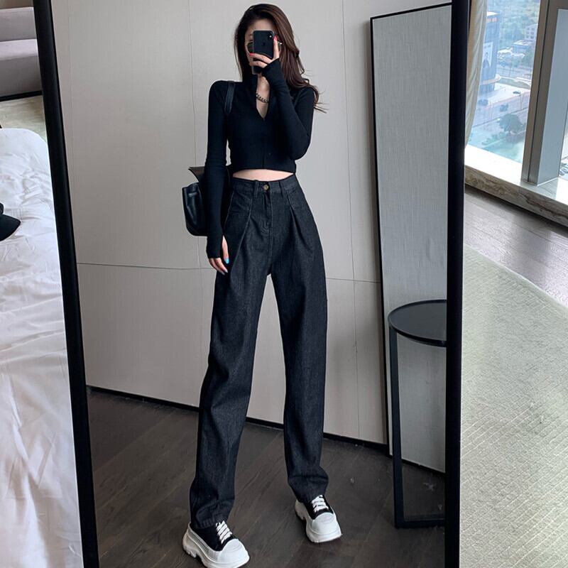 ワイドレッグパンツ ハイウェストウェストルーズ薄手オータムスタイルカジュアル ストリート 秋物 ワイドパンツ ガールズファッション36310606258