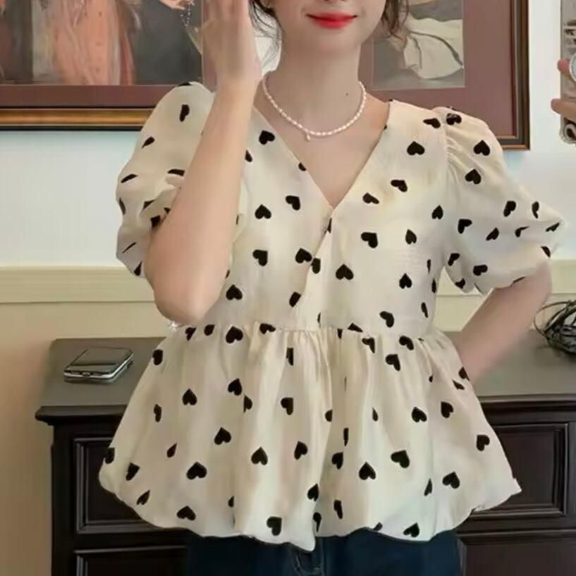 ハート柄バルーンブラウス