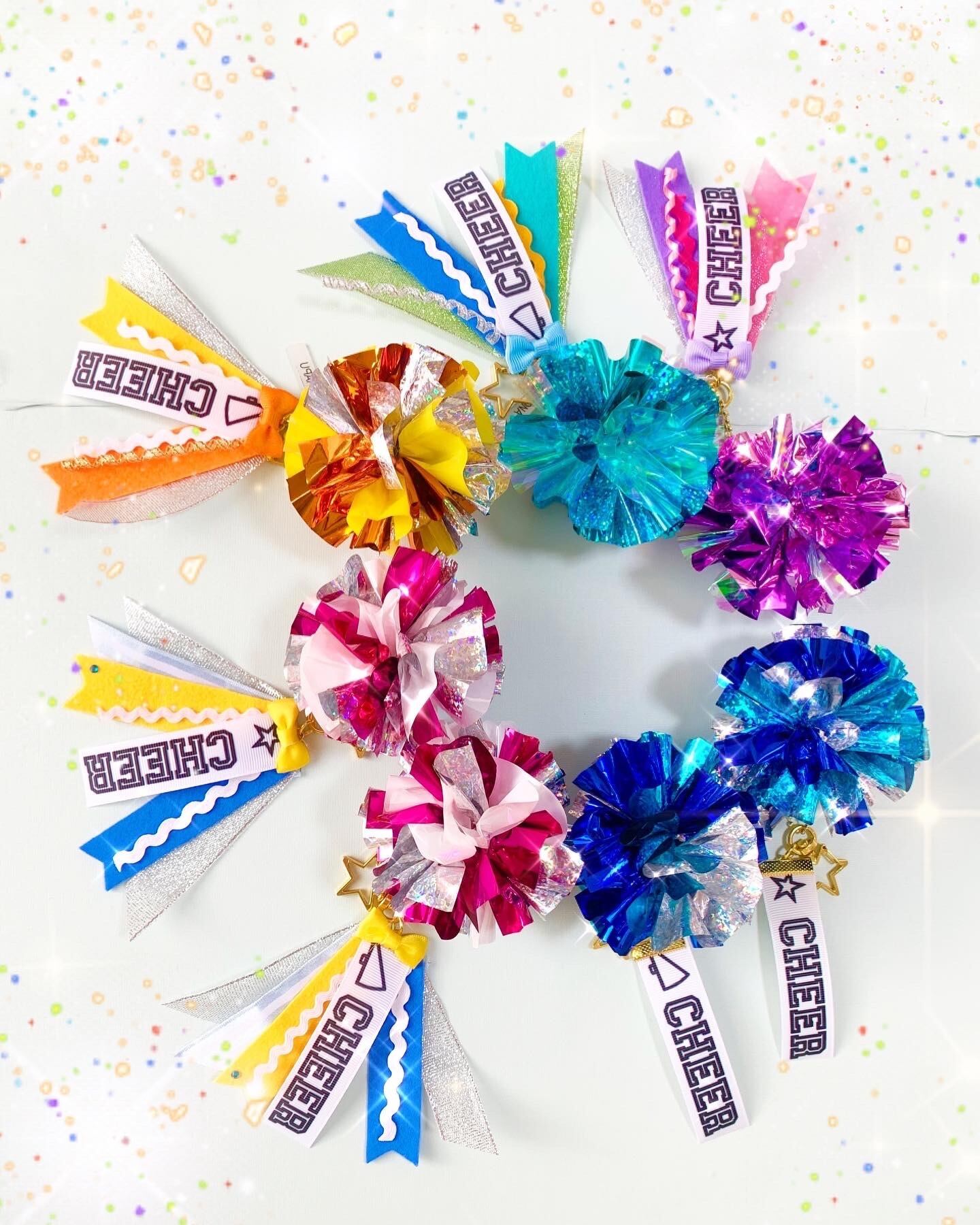 Custom made オーダーメイド Cheer pompon charm with tags ポンポン