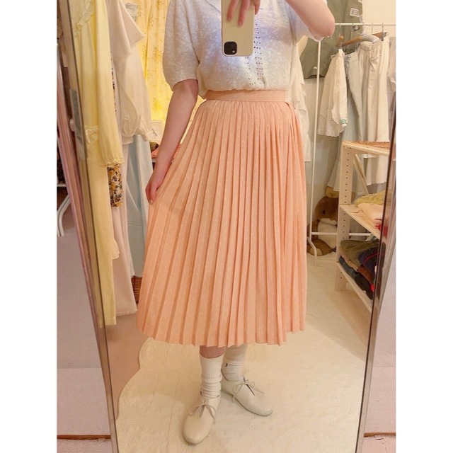 pale pink dot pleats skirt