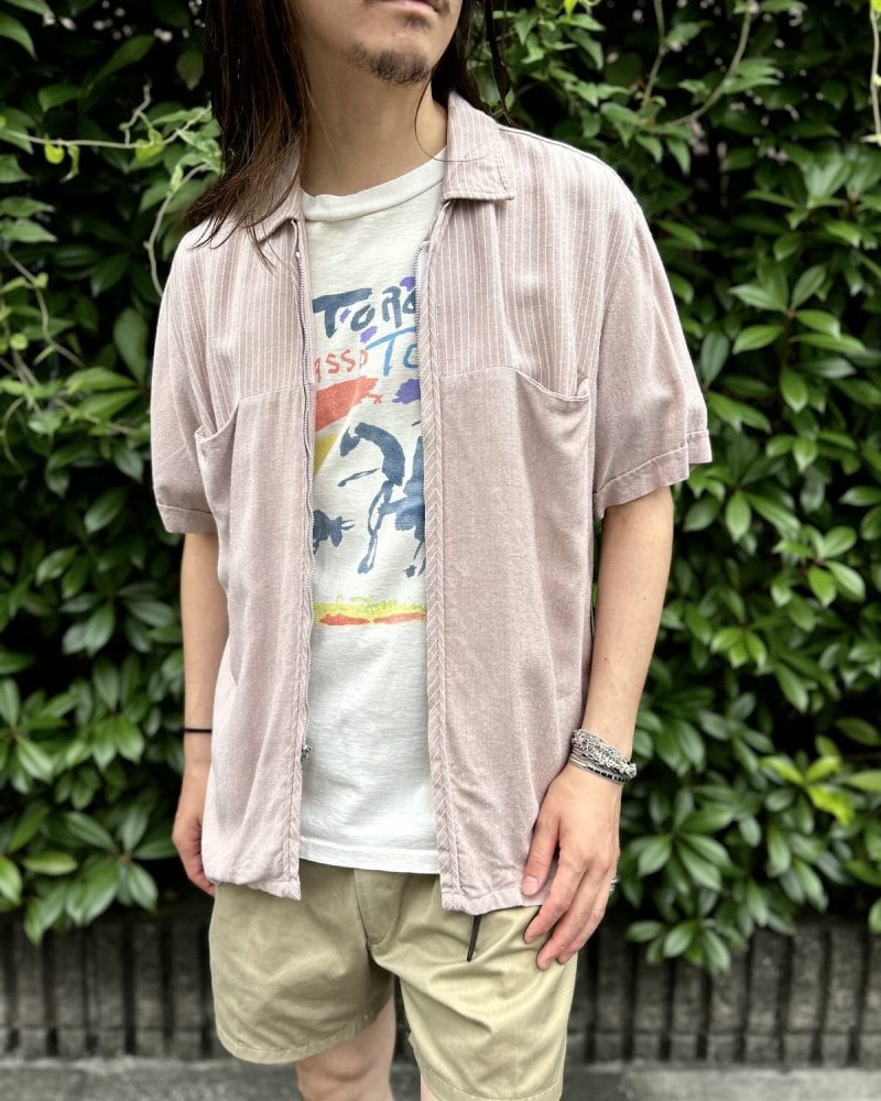 Vintage S/S Zip Front Rayon Shirt [Sportsman CAL MADE] [1960s-] L
