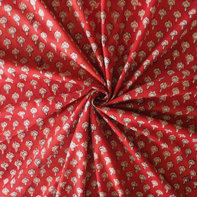 ブロックプリント生地【50cm単位】インド綿  小花柄 赤×生成り #43410-RD1
