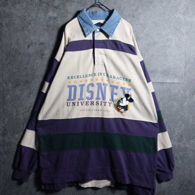 90s “Diseney” multicolor Mickey embroidery design rugby shirt