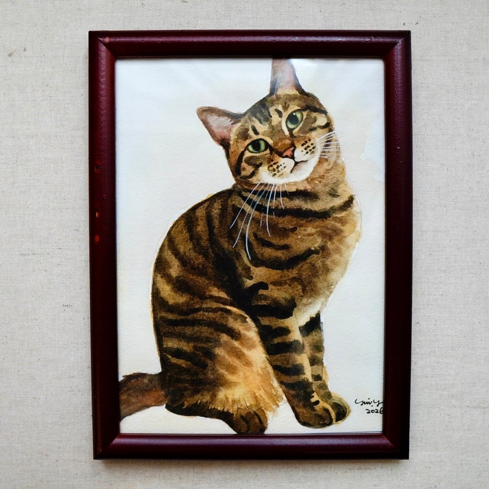 猫の絵 403 水彩画 原画 ミニ色紙 豆色紙 グレー猫 猫の絵 403 水彩画 原画 グレー猫 | Forest cat