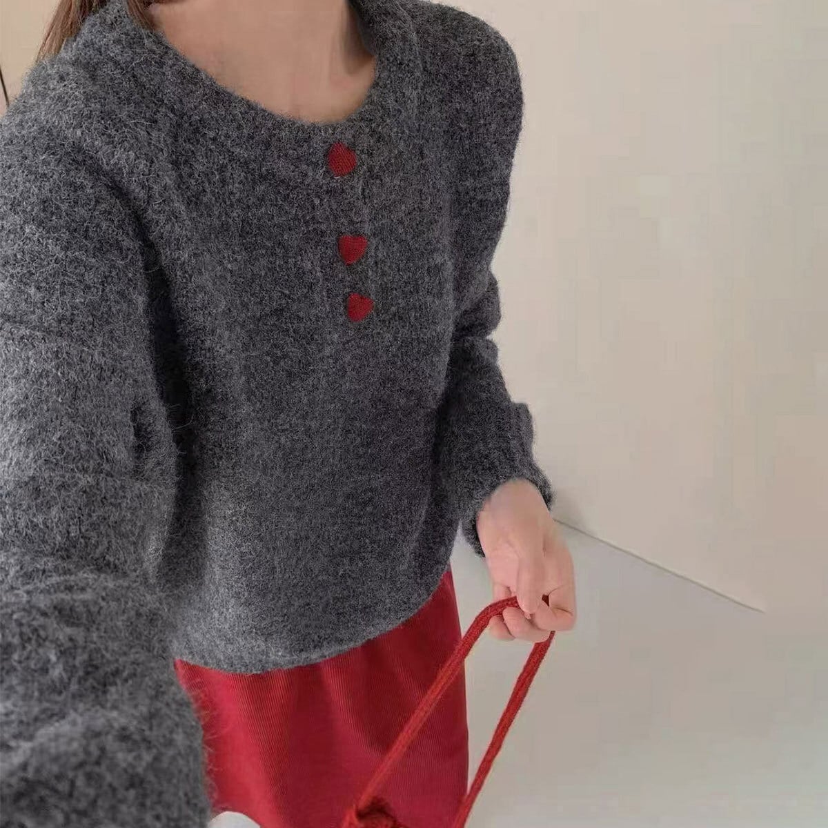 ニット 起毛 長袖 ハーフボタン レディース 春秋冬 韓国 トップス おしゃれ 大人 カジュアル きれいめ ハートボタン 無地 ゆったり ガーリー フェミニン 大人可愛い 大人女子
