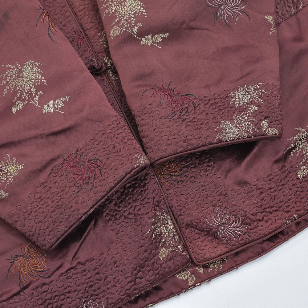 60s 上海製 Peony BRAND 牡丹牌 シルクブロケード ボアライナー 菊刺繍