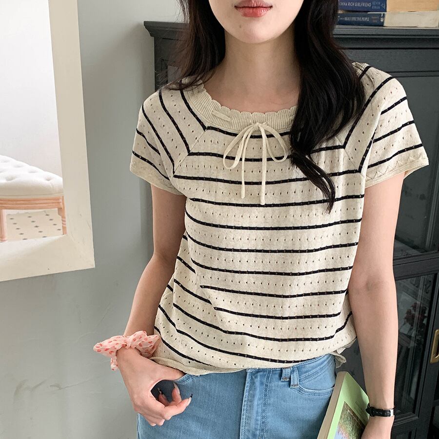 【tops】カットワークニットTシャツ M32952