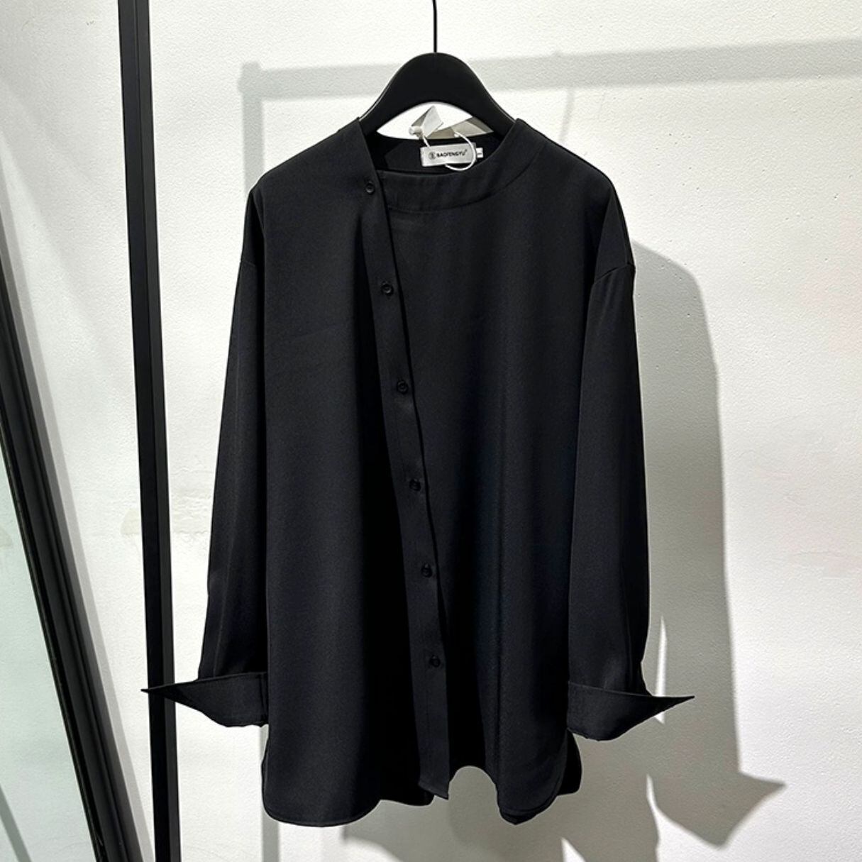 Retro loose crew neck long sleeve shirt