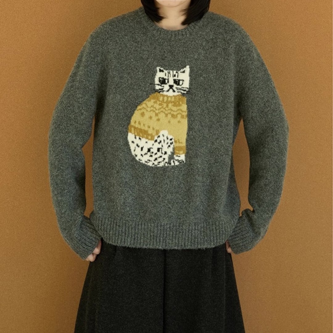 ラウンドネックキャットセーター F3916