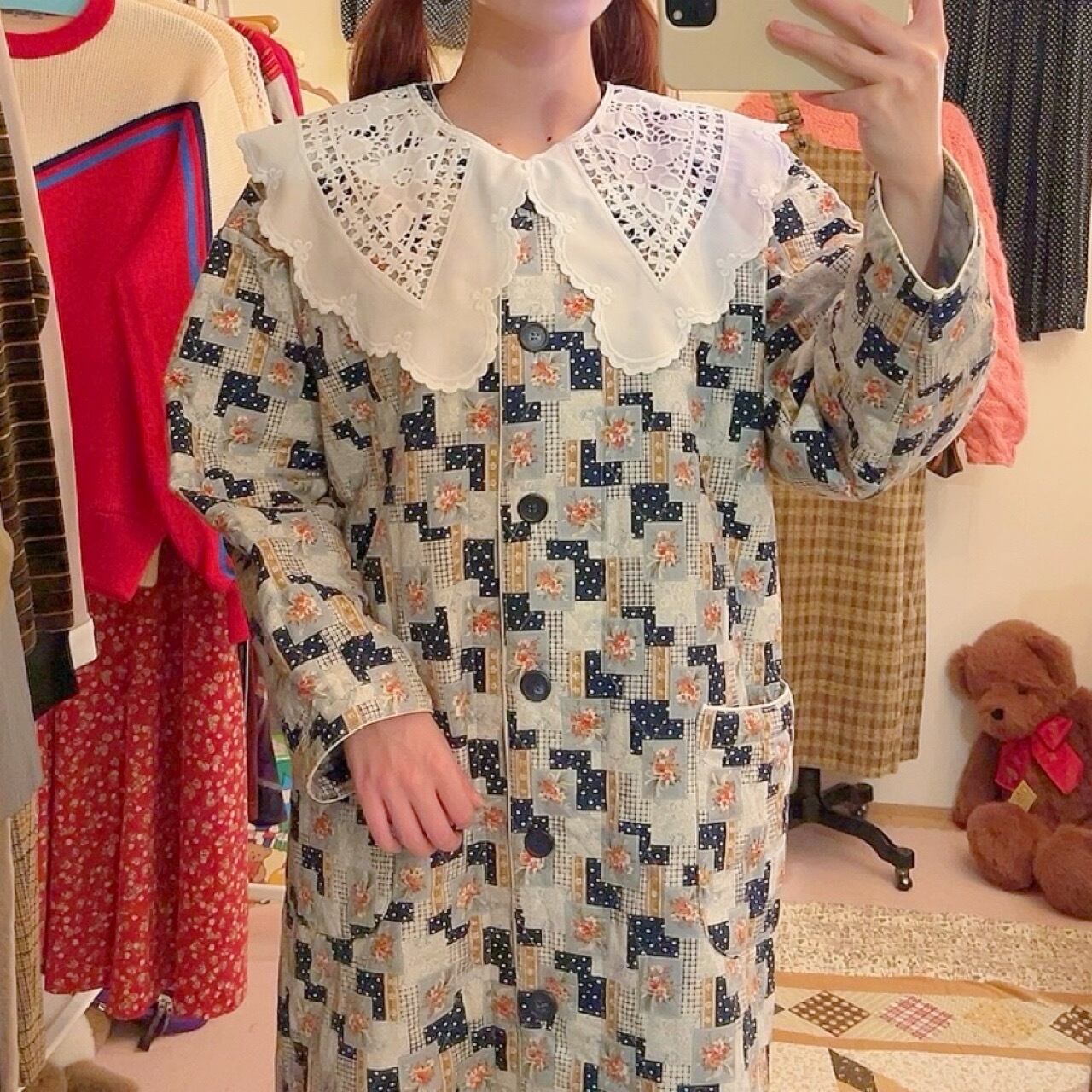 light blue flower quilting coat