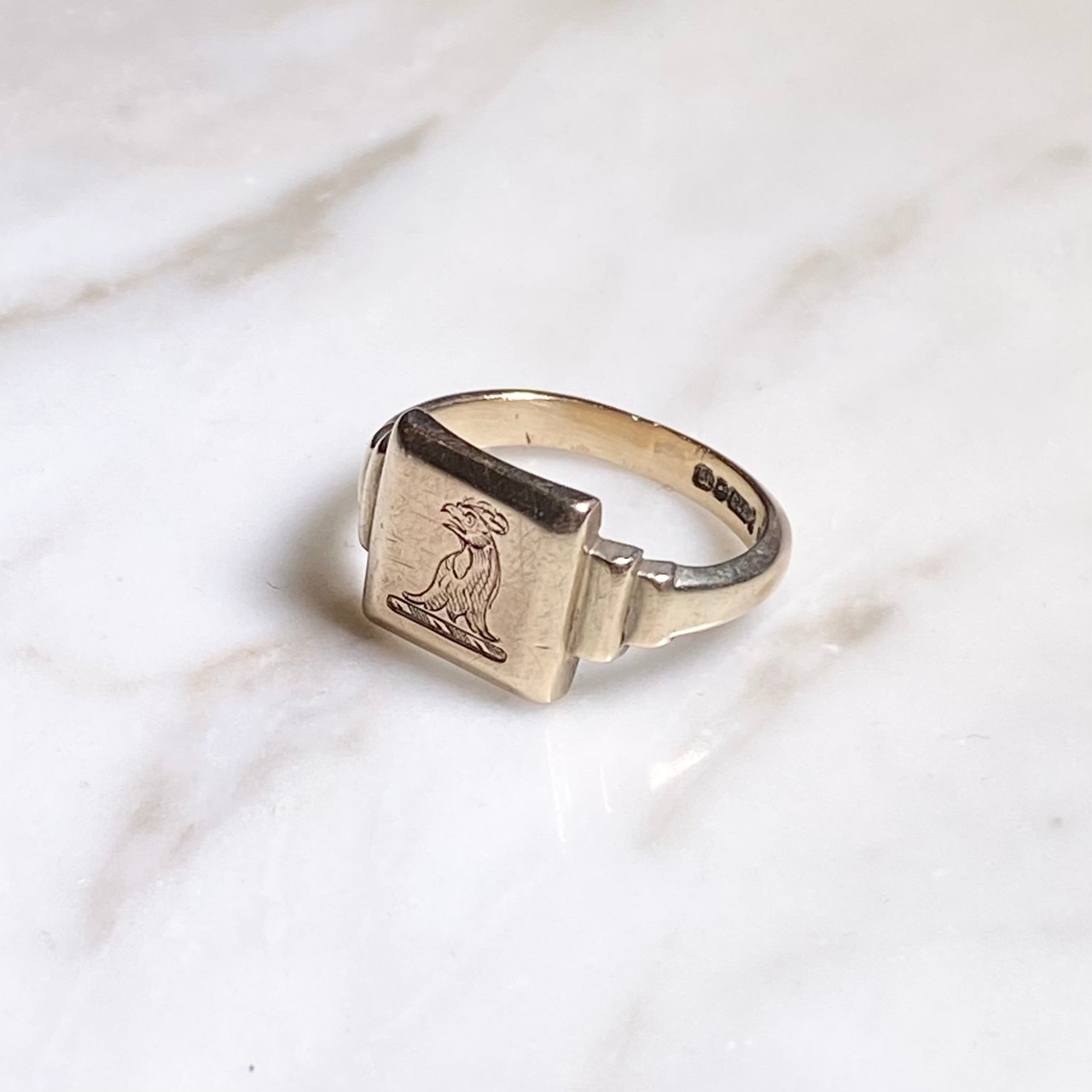 vintage c1946 9ct gold intaglio ring “fowl”