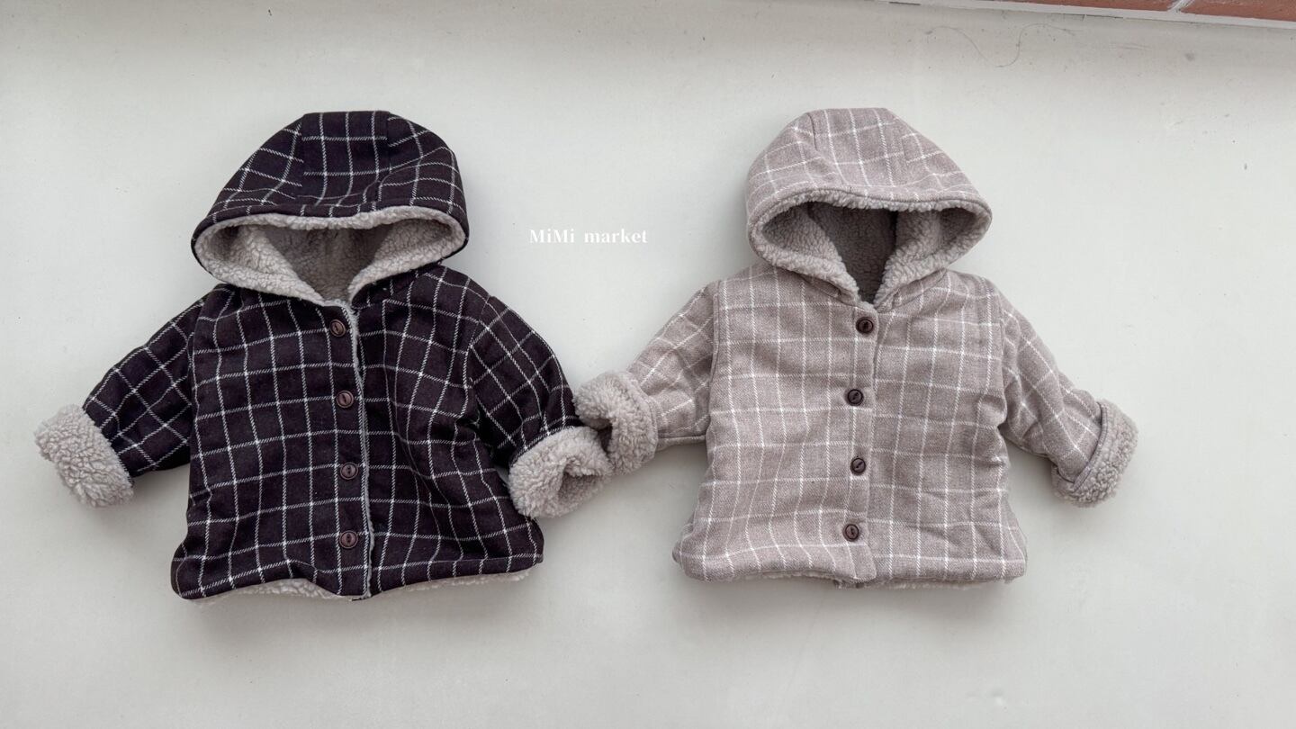 【即納】チェクもこもこフード付きコート / mimimarket