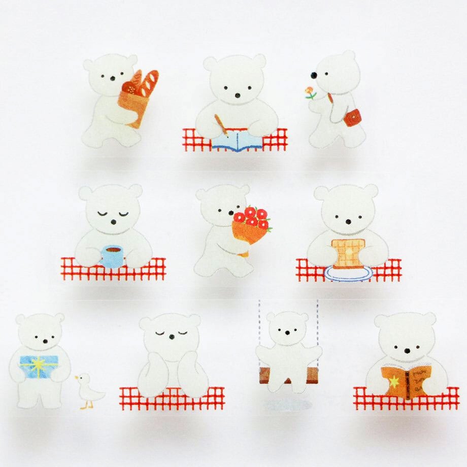 福岡麻利子 透明マスキングテープ One day 白くま | hacohalu 紙雑貨