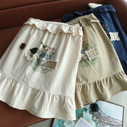 3色／デザイン刺繍コットンスカート ・12326