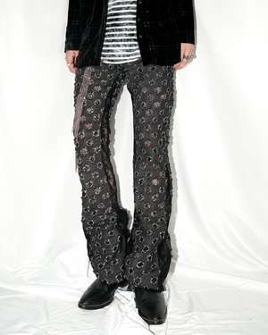 ♦︎♢Diamond cut fringe design side lace flare denim "BLACK"