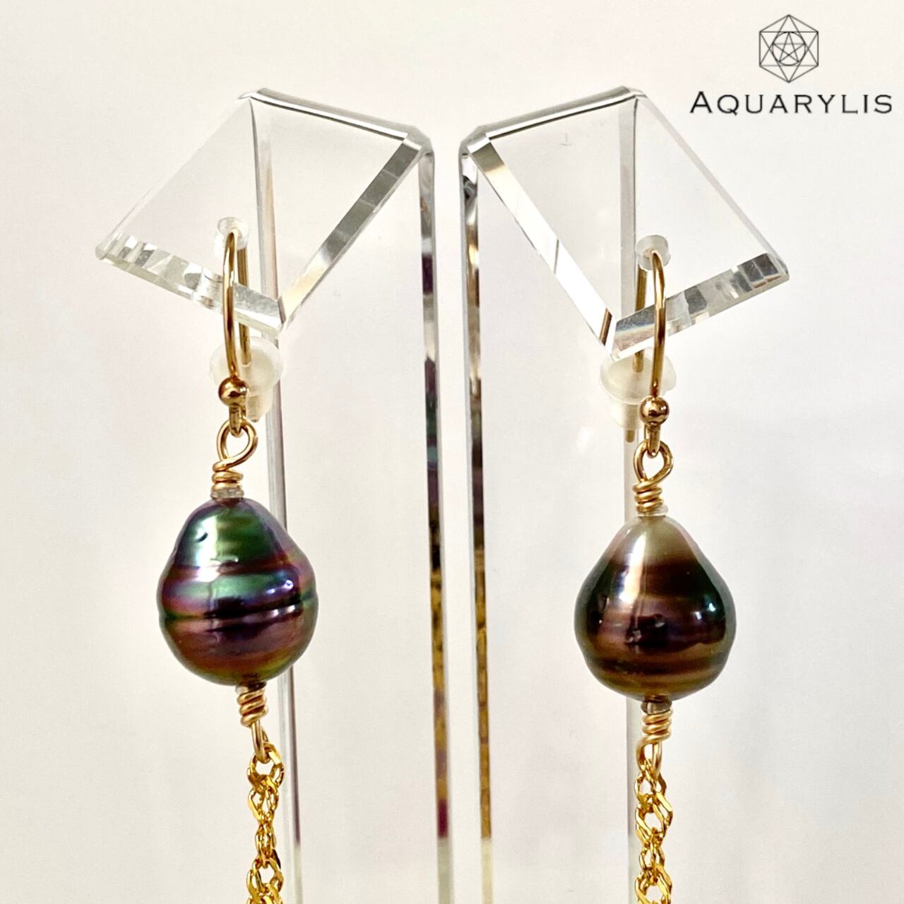 ネックレス ピアス 18金 黒蝶 南洋パール 希少 ピーコックグリーン K18