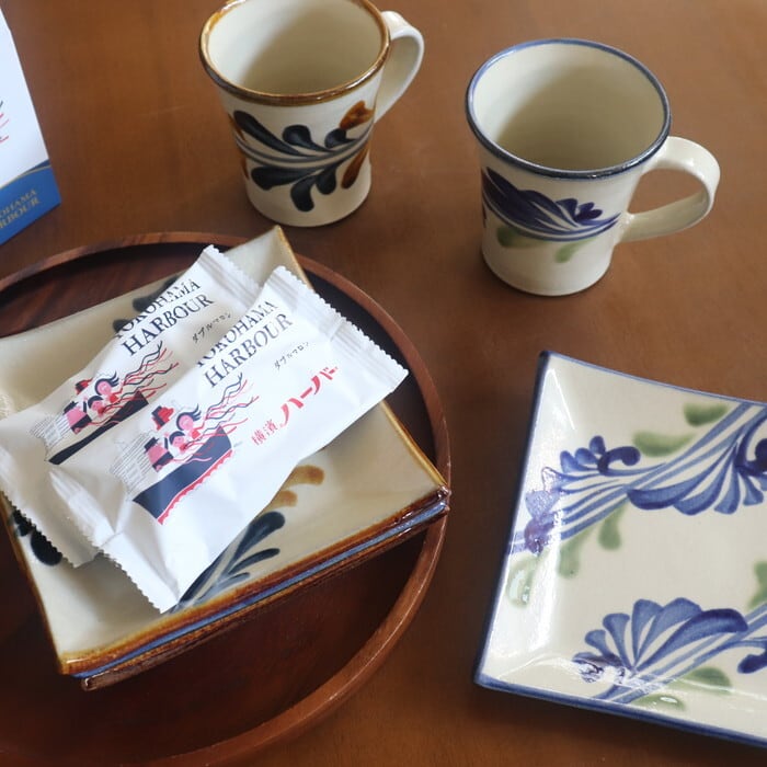 宮城陶器　スクエア皿　13.5㎝　2枚セット　やちむん やちむん 陶眞窯 四角皿 唐草 Yachimun Square plate #416 | 和食器の